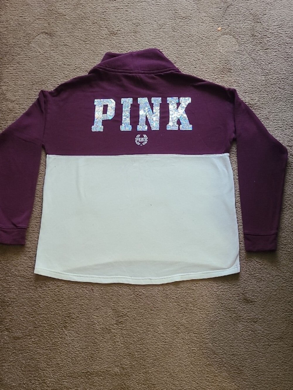 PINK Half-Zip Colorblock Pullover — Maroon & White